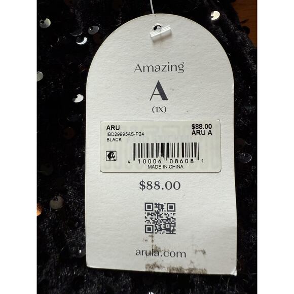 Arula Dress Womens 1X Black Sequin Short Sleeve Party Shift Mini Sparkle New - Picture 3 of 6